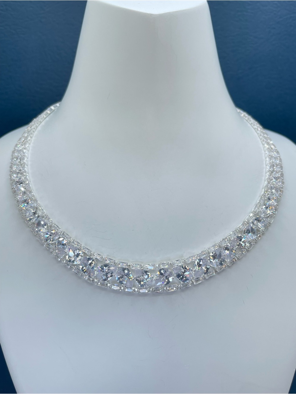 Swarovski Crystal Elements White Crystal Art Deco Tennis Necklace Bridal Prom